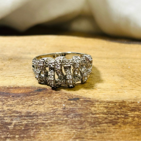 VTG Sterling Silver 925 SJ Cubic Zirconia Weave Design Statement Ring Size 8 - Picture 8 of 11